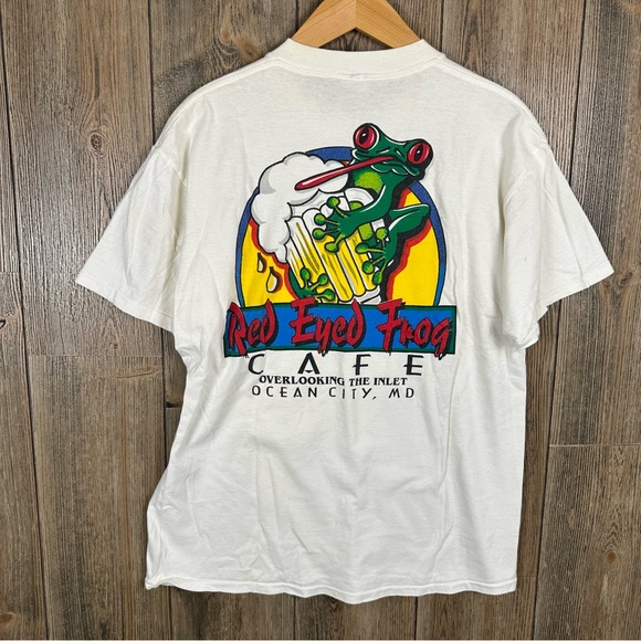 Vintage 90s Red Eyed Frog Cafe Ocean City MD Size Large Delta Pro Weight - Picture 1 of 9